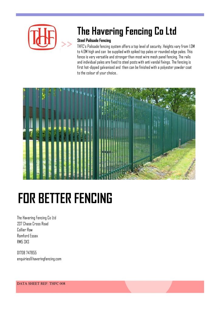 Product Data Sheets - Havering Fencing